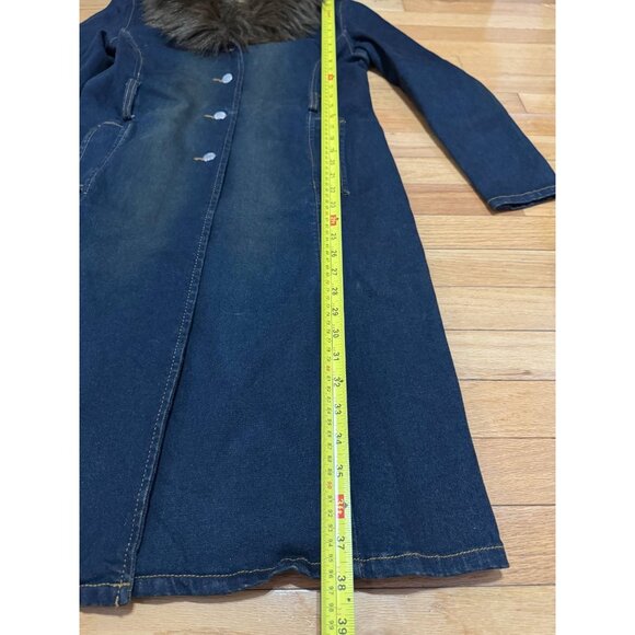 MIXIT Women’s Denim Long Coat Size 6 Faux Fur Collar Vintage Y2K Stretch - Picture 5 of 10